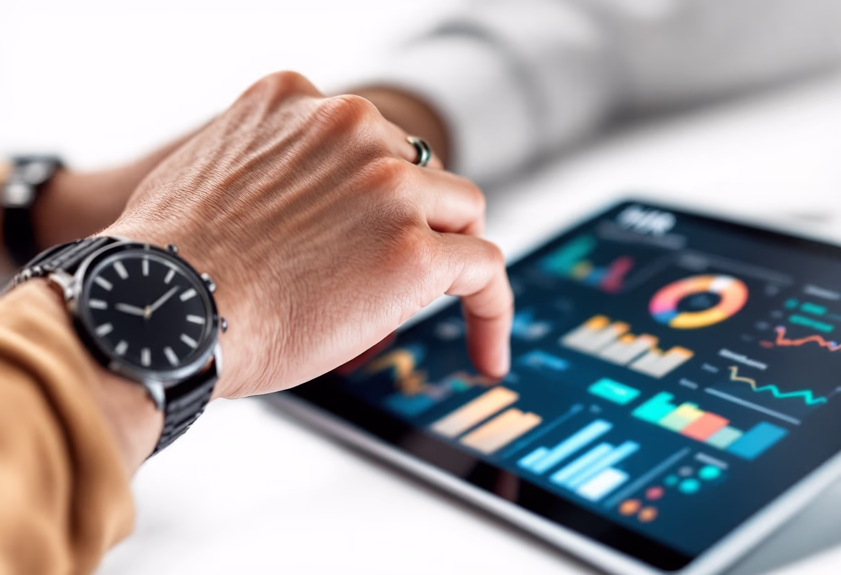 image of business professional reviewing analytics (for a hr tech)